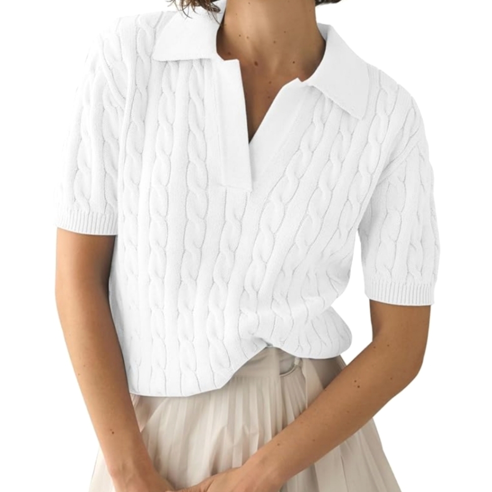 White short sleeve collared sweater size M